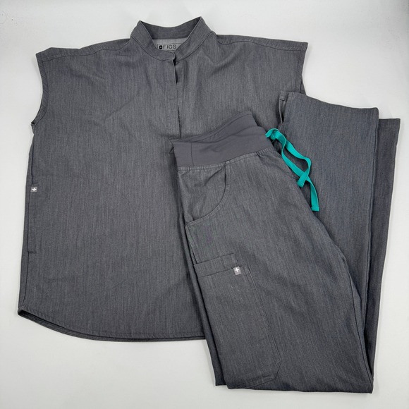 Figs Other - Figs Scrub Set Women Small Charcoal Grey Mandarin Collar Sleeveless Straight Leg